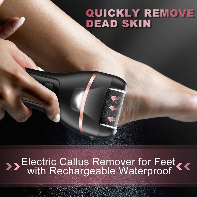 Electric Foot Callus Remover - 3 Roller Heads, 2 Speed Rechargeable | Waterproof Pedicure Tool for Hard Skin Care