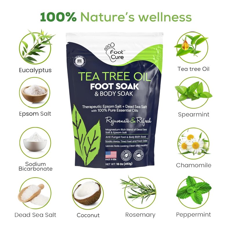 Tea Tree Oil Foot Soak with Epsom Salts - Relieve Pain, Soreness, Fungal Issues | Pack of 4