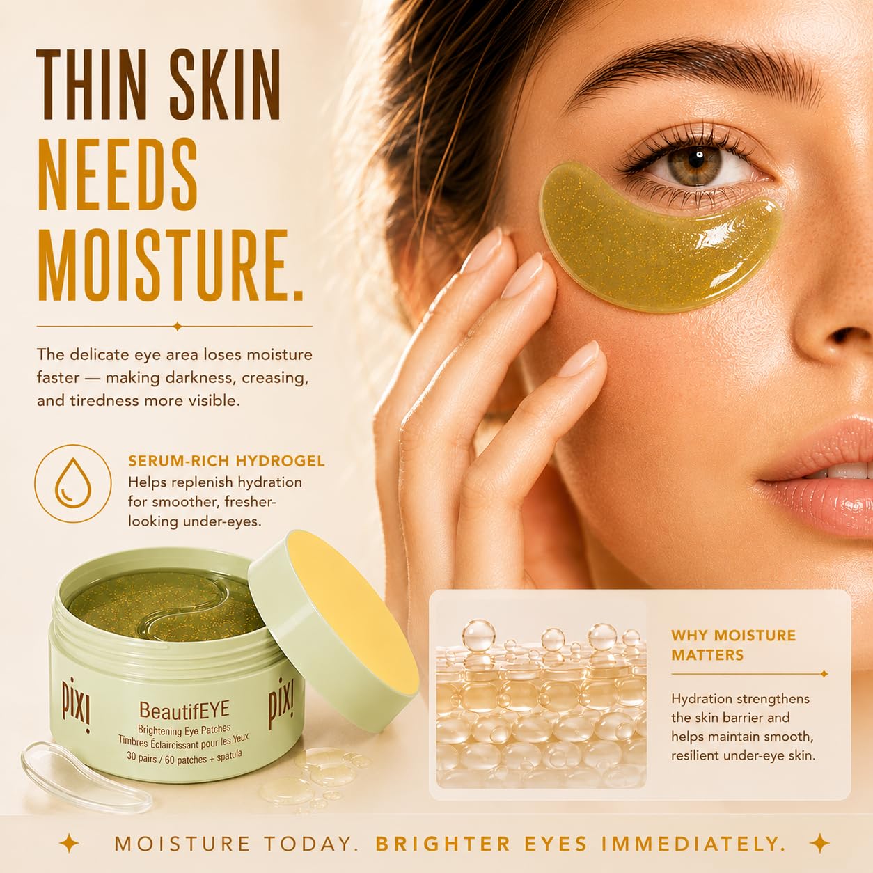 Pixi BeautifEYE Hydrogel Under-Eye Patches | Brightening Eye Patches For Dark Circles | Treat Uneven Under Eyes + Dullness | Vit C, Niacinamide | 60 Patches