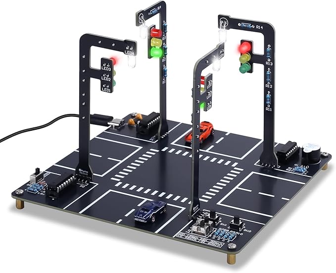 MIOYOOW LED Traffic Light Soldering Kit, STEM Educational Electronics Project with Sounds DIY Traffic Signal Light Circuit Board Soldering Practice Kit for Home School Learning