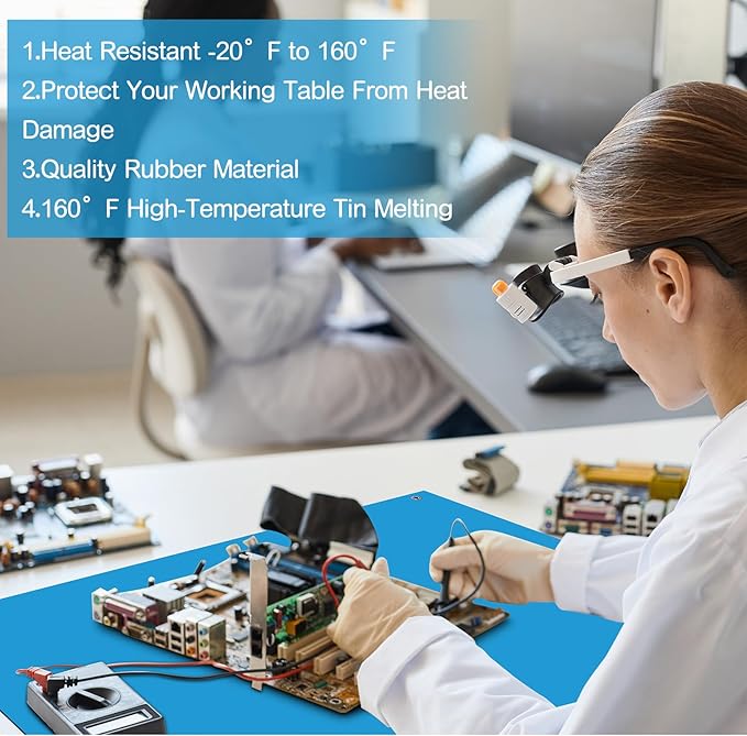 Relaxweex Anti-Static Mat Kits Includes Heat Resistant ESD Mats Anti Static Wrist Straps Grounding Cords Rubber Soldering Table ESD Pad for Computer PC Building Electronics Repair (1 Pack,24 x 35 in)