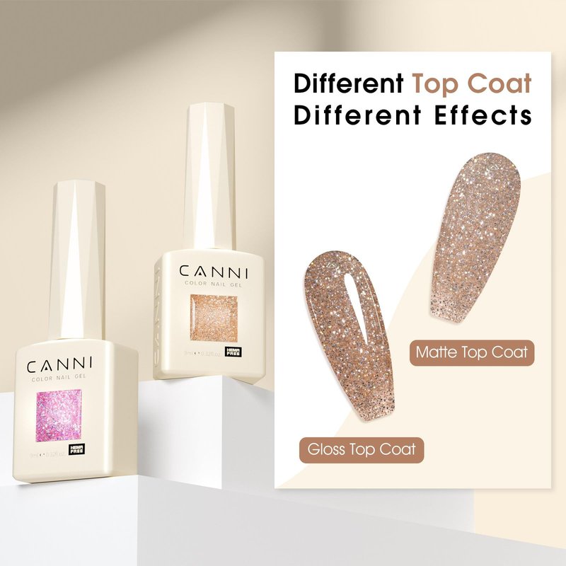 CANNI Gel Polish Glitter Gel Nail Polish Set, 8 Colors Champagne Silver Rose Gold Pink Black Shiny Glitter Gel U V LED Soak Off Manicure Kit Gift for Women Girls