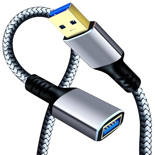 Tan QY USB 3.0 Extension Cable 3Ft, USB 3.0 High Speed Extender Cord Type A Male to A Female for PlayStation, Xbox, USB Flash Drive, Hard Drive, Card Reader,Scanner,Printer,Keyboard (Silver, 3Ft)