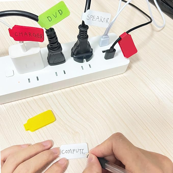 TOPNI 100 Pcs Multicolor Write On Cable Labels & Reusable Fastening Cable Ties Set for Cable Management in Home Office