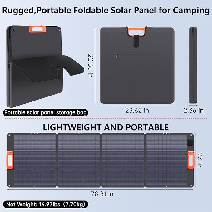 TPDEFZQ N-Type 16BB 200W Portable Solar Panel for Power Station ETFE Foldable Solar Panel High 25% Efficiency IP68 Waterproof Solar Panels Kit for Outdoor Camping RV Backuot