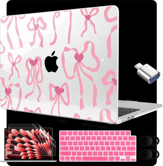 MEEgoodo for M5/M4/M3/M2 MacBook Air 15 inch Case 2026 2025 2024 2023, Case Fit Model (A3448/A3241/A3114/A2941) for MacBook Air 15.3 inch, Coquette Ribbon Bow