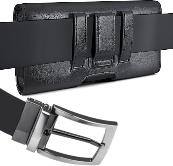 BOMEA Holster for iPhone 16 16e Pro 15 14 13 12 11 10 XR Xs X, Samsung Galaxy S25 S24 S23 5G - Cell Phone Belt Holder Case with Clip - ID Card Magnetic Pouch - Black