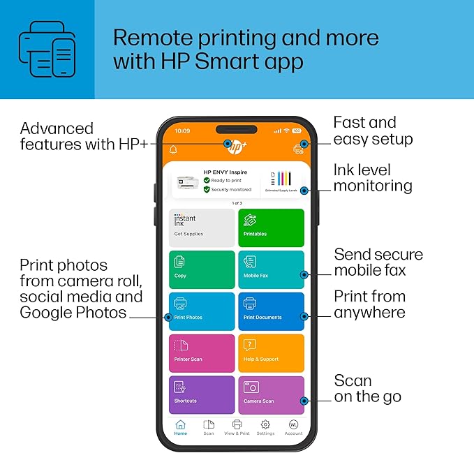 HP Envy Inspire 7955e Wireless Color Inkjet Printer, Print, scan, copy, Easy setup, Mobile printing, Best-for-home, 3 month Instant Ink trial included, AI-enabled (1W2Y8A)