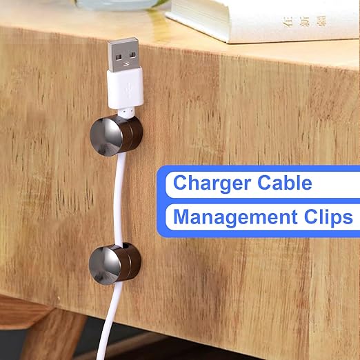 SmallCat 1 Sets Charger Holders for Cords, Black Adjustable Cable Anchor Holders, Adhesive Metal Cord Clips, Cable Management Wire Organizers for Desk, Office, Nightstand
