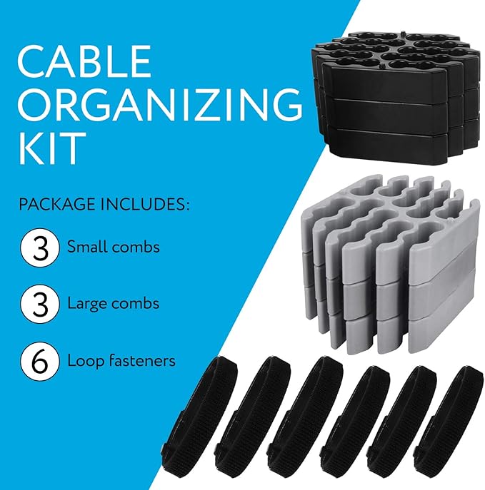 IMPRESA Cable Comb Organizer Kit - Black, Grey, Zip Style Wire Management Tools for Network & Office Setup - Cat6a Cable Combs for Data Center & 24 Wires - Dressing Tool for Neat Organization