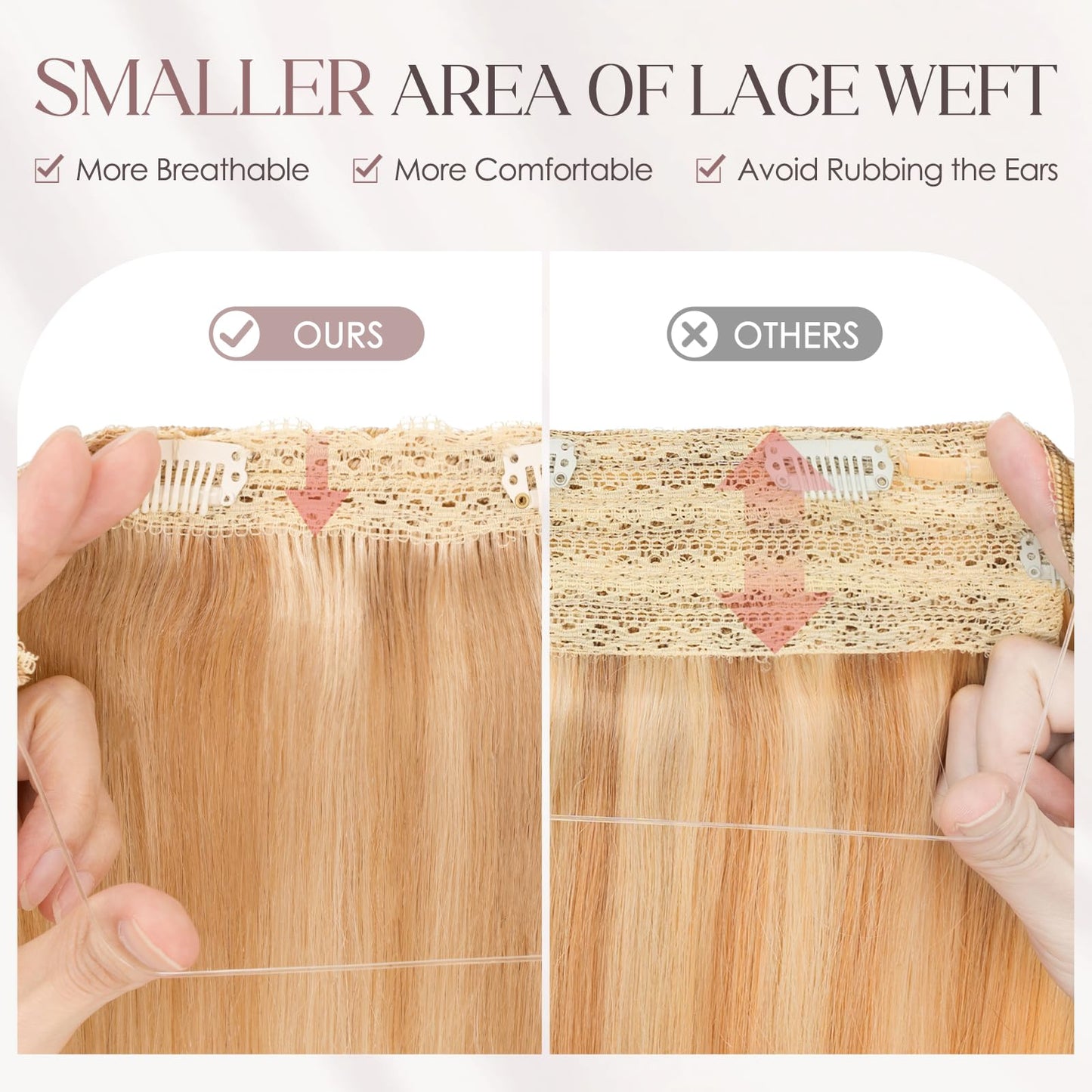 MY-LADY Halo Hair Extensions Real Human Hair for Women Chestnut Brown & Dark Blonde Clip in Remy Hairpiece with Adjustable Invisible Wire 14 Inch 70G