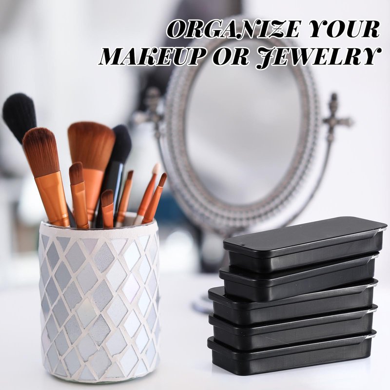 Norme 60pcs Slide Top Small Tins Containers Rectangular Cosmetics Metal Boxes Small Lip Balm Containers Metal Tins with Lids for Lip Balm Jewelry Crafts Pills(Black,1 oz)