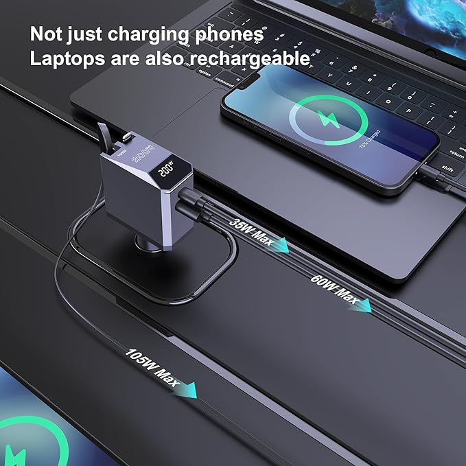 Aftertop 200W Retractable Car Charger, Power Display