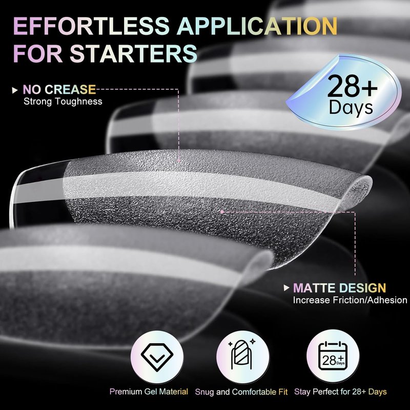 CyyaPeaap Short Coffin Nail Tips, 504Pcs Soft Gel Nails, Half Matte Full Cover False Short Coffin Nail Tips for Nail Extension, Manicure, Home DIY, Salon, 12 Sizes, Pre-Shaped Acrylic Gelly Fake Nail