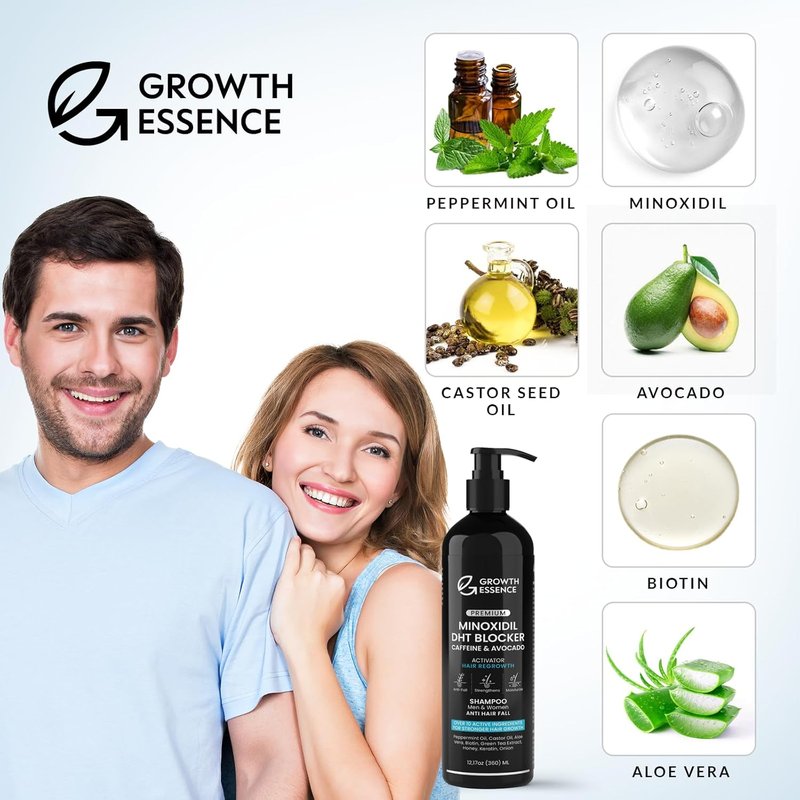 Minoxidil & Biotin Shampoo for Hair Growth - Caffeine, Castor Oil & Onion Infused | DHT Blocker for Thicker, Healthier Hair