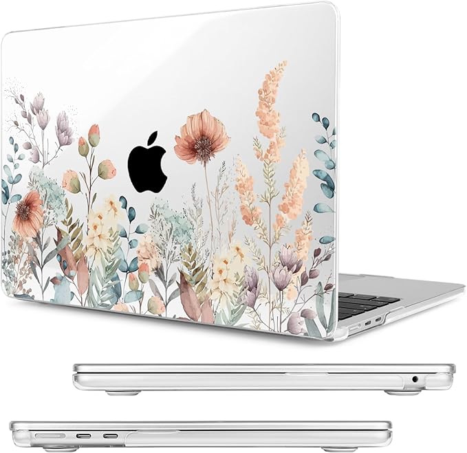 MecBevia Compatible with 2026 M5 MacBook Air 15 inch Case, 2026 2025-2023 M5 A3448 M4 A3241 M3 A3114 M2 A2941, Keyboard Cover, Screen Protector, Webcam Cover & Type-C OTG, Abstract Flower