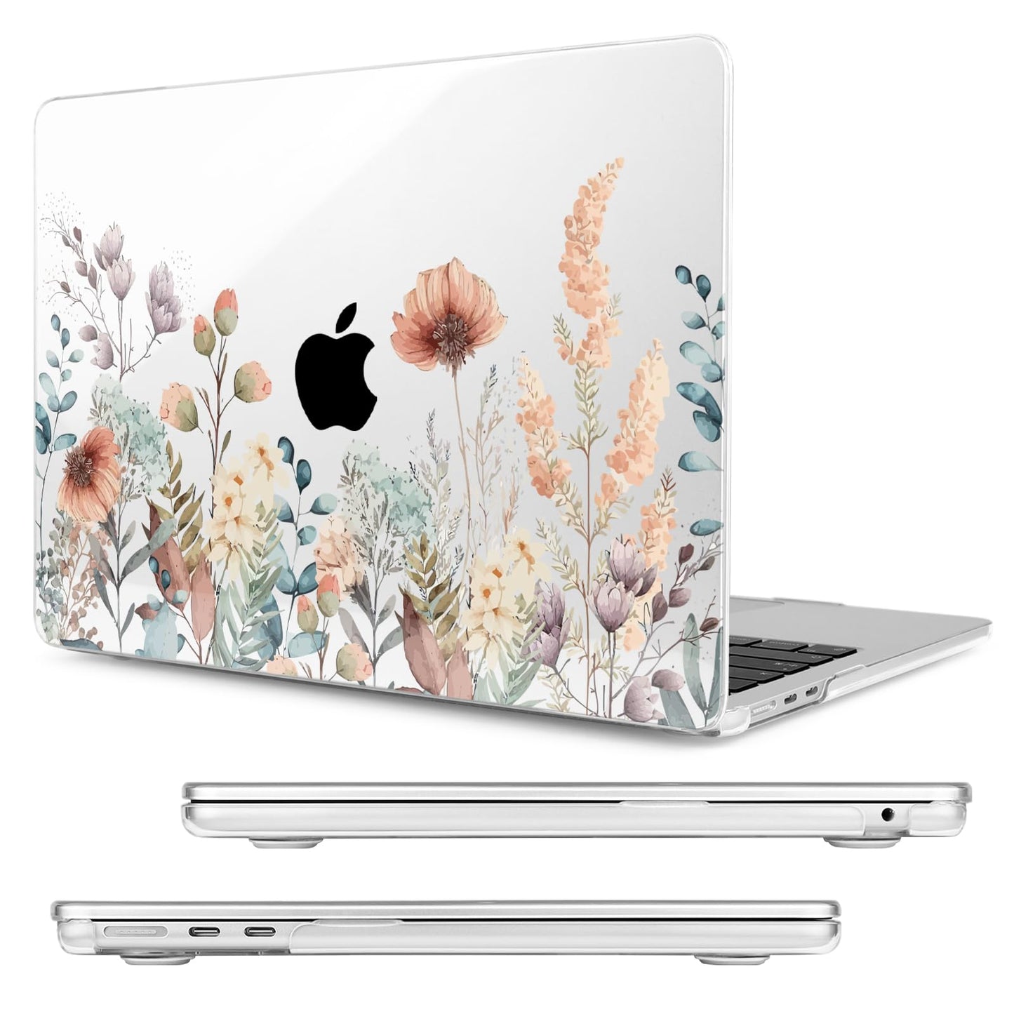 MecBevia Compatible with 2026 M5 MacBook Air 15 inch Case, 2026 2025-2023 M5 A3448 M4 A3241 M3 A3114 M2 A2941, Keyboard Cover, Screen Protector, Webcam Cover & Type-C OTG, Abstract Flower
