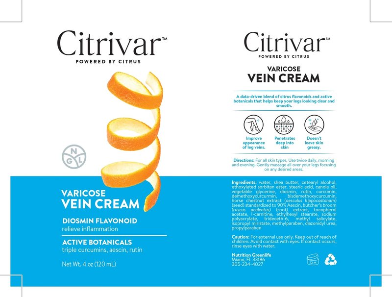 NGL Citrivar Leg Cream - Soothing Mint Tonifier with Diosmin, Butcher's Broom, Aescin, Rutin, Curcumin - 120 mL