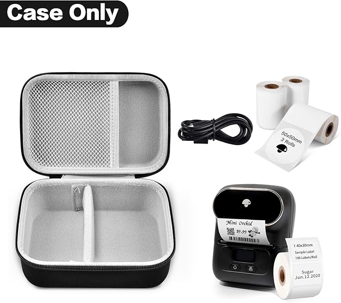Boobowl Case Compatible with Phomemo M110 Label Maker - Portable Mini Bluetooth Thermal Label Maker Carrying Storage Bag for Printer Labels, USB Cable and Accessories Black (Box Only)