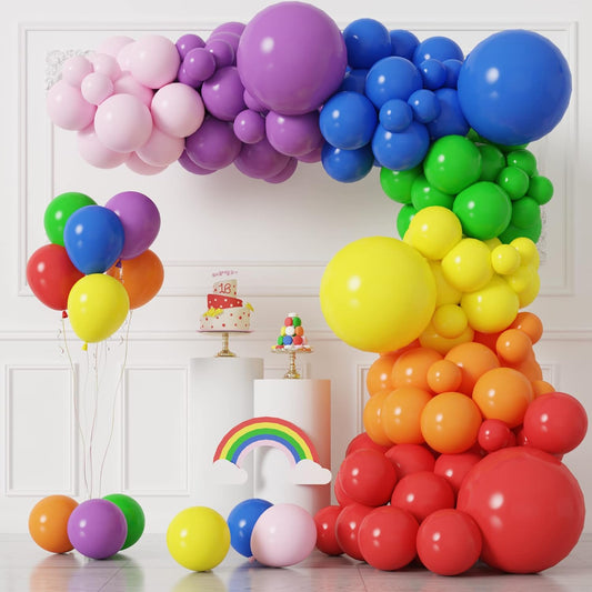 RUBFAC Rainbow Balloons Garland Arch Kit - 137 Assorted Color Balloons for Birthday & Wedding Decor