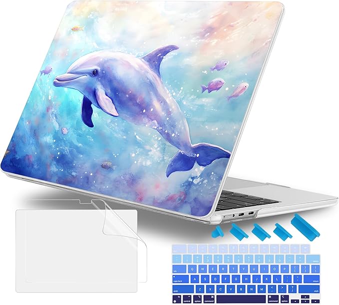 Lepeoac Case for 2026/2025/2024/2023 MacBook Air 15-inch Laptop Release M5 A3448 /M4 A3241 /M3 A3114 /M2 A2941, Stylish Protective Hard Shell Cover for MacBook Air 15.3 inch, Blue Whale