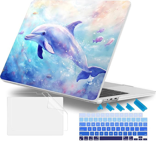 Lepeoac Case for 2026/2025/2024/2023 MacBook Air 15-inch Laptop Release M5 A3448 /M4 A3241 /M3 A3114 /M2 A2941, Stylish Protective Hard Shell Cover for MacBook Air 15.3 inch, Blue Whale
