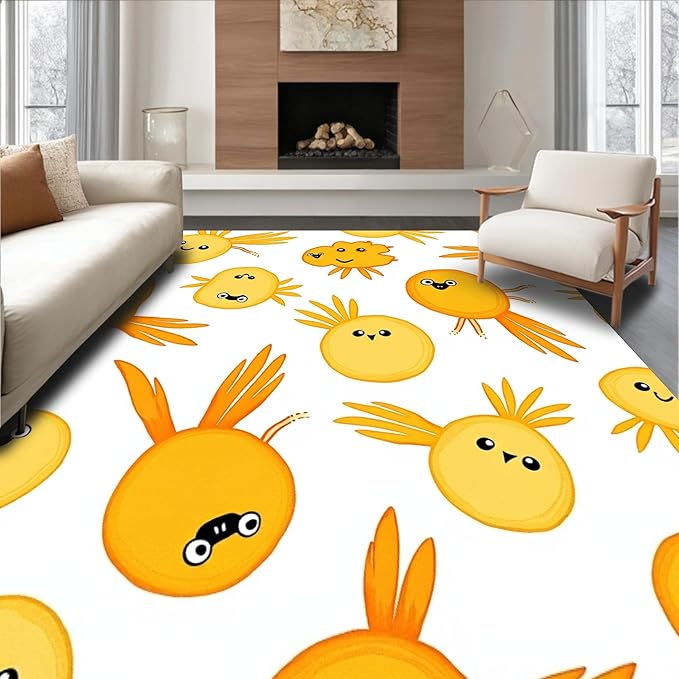 Flatwoven High Traffic Area Rug 6x6, Cheerful Pond Creatures Design with Playful Graphics, Non Slip, Stain Resistant, Washable Area Rugs for Living Room, Bedroom (Yellow, 6x6)