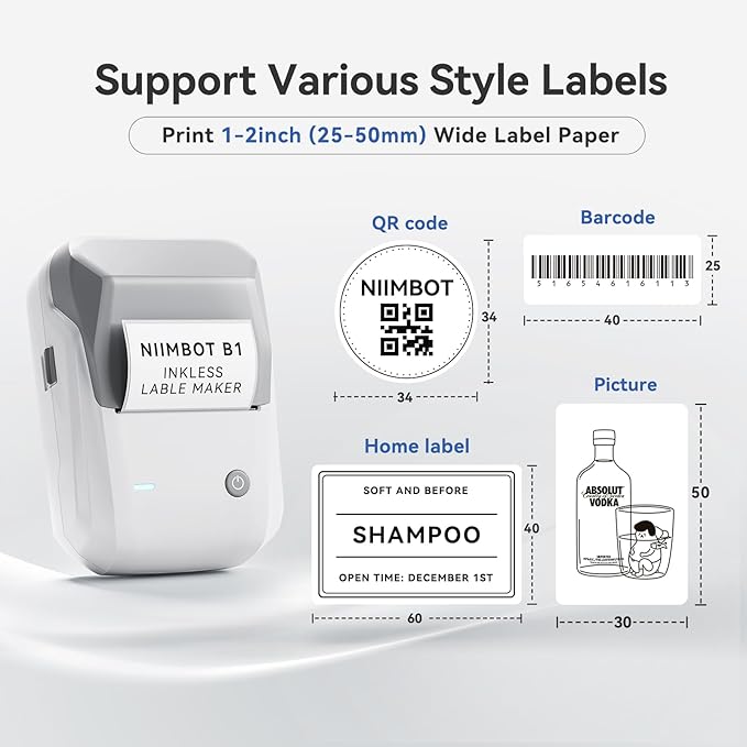 NIIMBOT B1 Label Maker Machine, Thermal Label Printer Easy to Use for Office, Home, Business, Came with 1 Roll White Label(Grey)