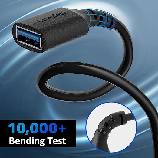 3 Pack USB 3.0 Extension Cable 6 Feet, USB A Male to Female Extender Cord, 5Gbps Data Transfer for Webcam, Printer, Keyboard, Mouse, Flash Drive, Hard Drive, Controller, Black Cable with 5 Cable Ties