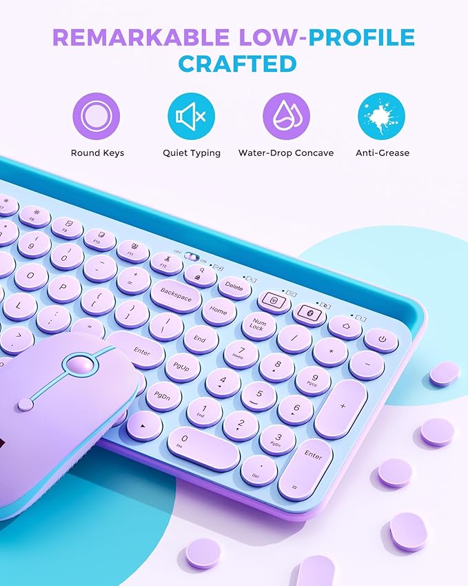 seenda Bluetooth Keyboard and Mouse for iPad, CTU-301 Wireless Multi-Device Connection Bluetooth+2.4G Keyboard Mouse Combo with Tablet Holder for iPad/Macbook/Windows, iOS/Android/Phone, Blue & Purple