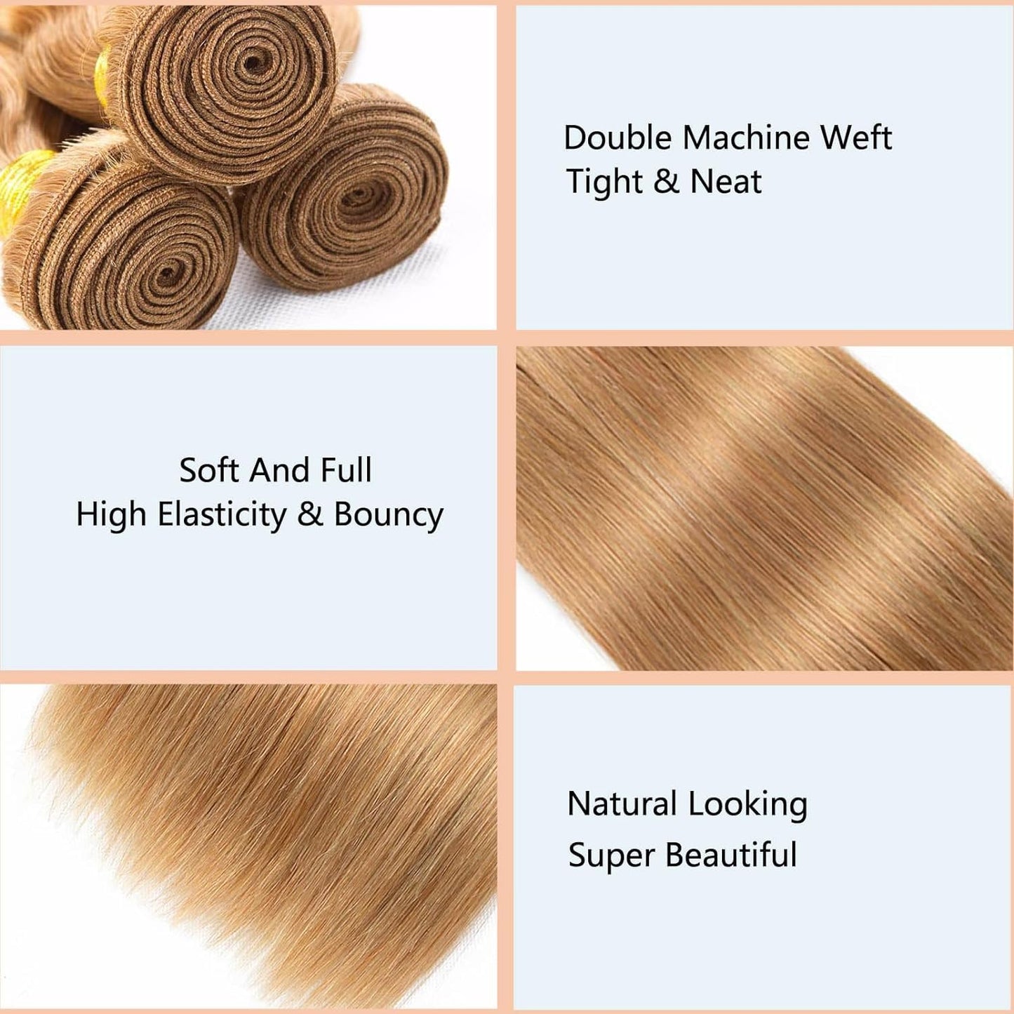 Leruikair Human Hair Bundles 20 22 24 Inch Straight Bundles Human Hair Honey Blonde Color 27 Unprocessed Brazilian Soft Quick Weave Hair for Black Women
