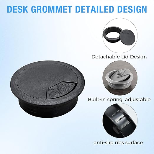 BOPOREAE Desk Grommet 3-1/8" (80 mm), Desk Cord Hole Cover, Cable Grommet ABS Plastic, Desk Hole Grommet for Office and Home Table Cable, Detachable Adjustable Cable Cord Organizer (White 2 Pcs)