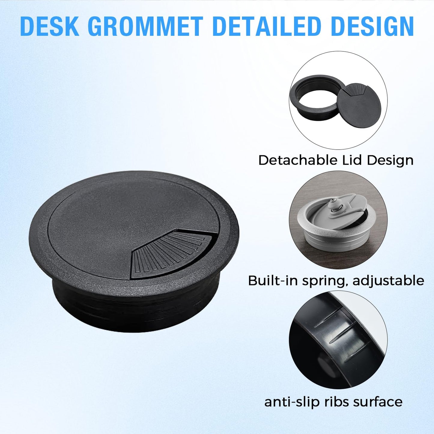 BOPOREAE Desk Grommet 3-1/8" (80 mm), Desk Cord Hole Cover, Cable Grommet ABS Plastic, Desk Hole Grommet for Office and Home Table Cable, Detachable Adjustable Cable Cord Organizer (White 2 Pcs)