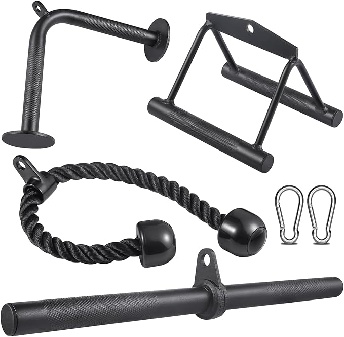 Workout Cable Machine Attachment for Home Gym, SERTT LAT Pulldown Attachments, Cable Accessories for Weight Training, Straight Pull Down Bar, Tricep Rope, Double D Row Handle, V-Shaped Bar