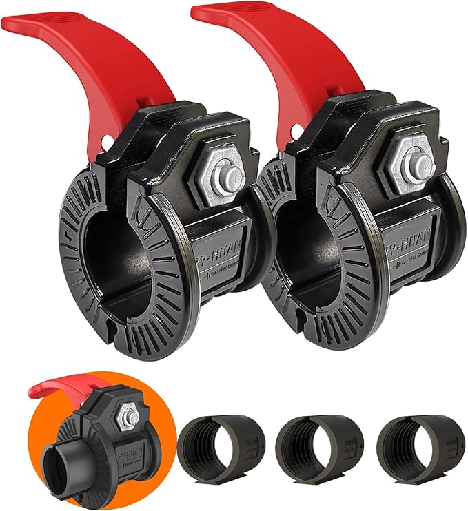 ZY-HUAN Barbell Clips 1 inch Barbell Clamps 0.9-1.18inch Quick Release Weight Clips for Bars Multi-Size Adjustable Olympic Barbell Clamps (Red + Black)