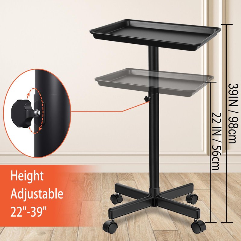 LKT COBTAC Black Salon Tray Height Adjustable Hair Color Tray with Wheels for Spa or Home Use