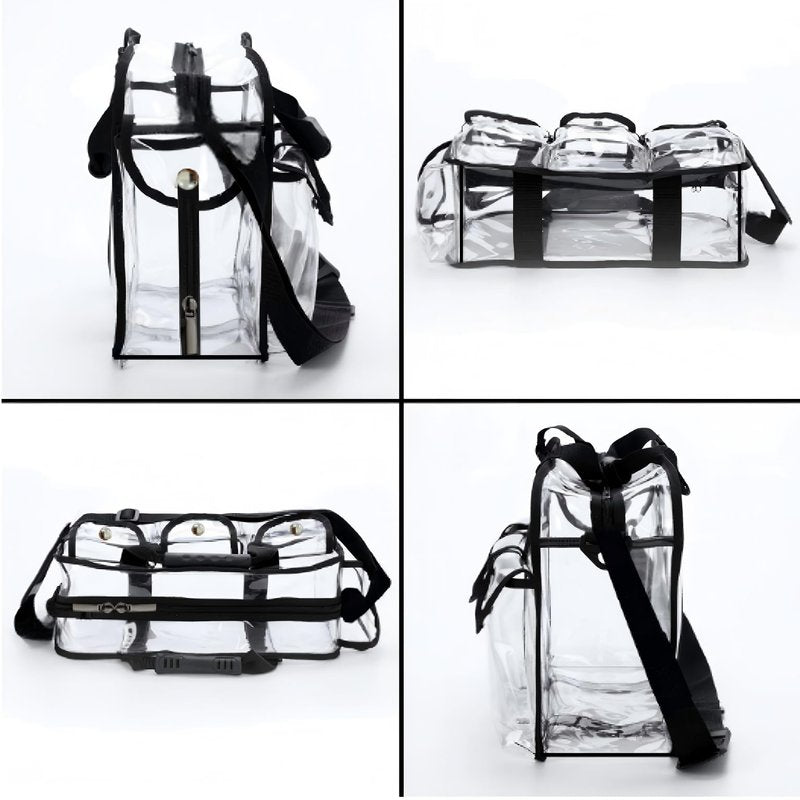 Jula Vance Large Clear Makeup Bag - Professional Transparent Vinyl PVC Makeup Kits Organizer for MUA Carry All Artist Traveling Cosmetic with 4 External Pockets & Tissue Holder