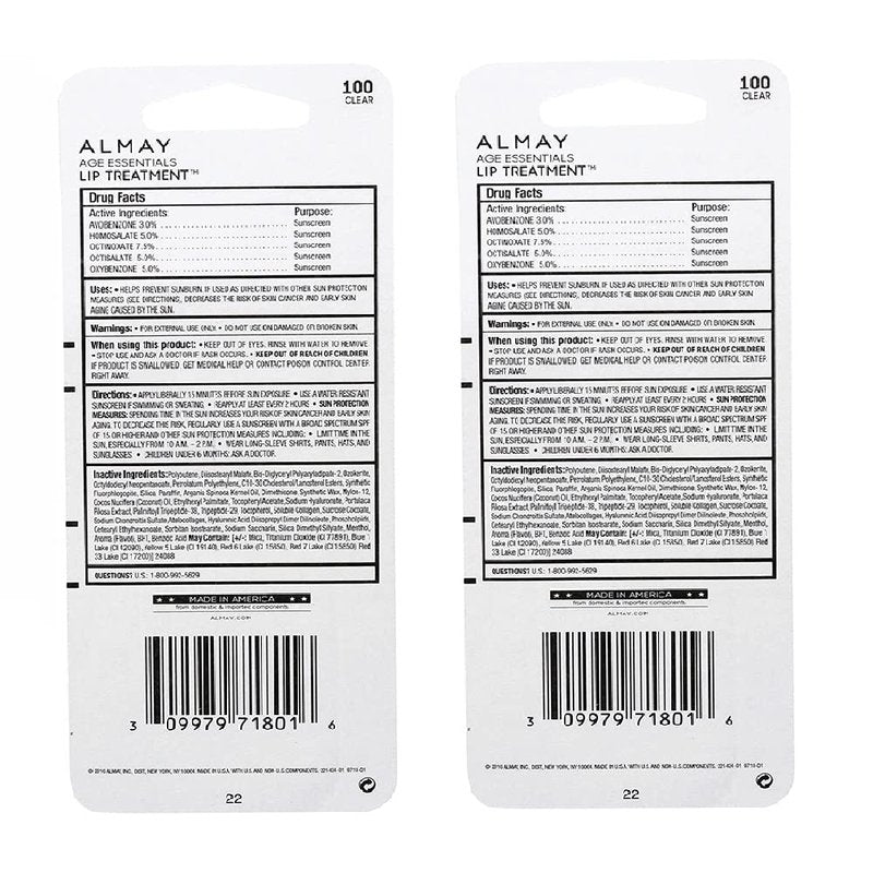 Almay A Pack of 2 Almay Age Essentials Lip Treatment, Clear 100