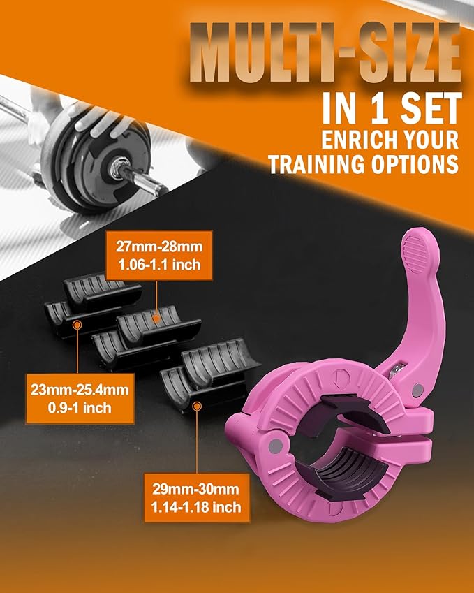 MAXRICH Barbell Clamp 1 inch Multiple Sizes & Adjustable Weight Clips for Barbell Quick Release Barbell Clips|Barbell Collar Bar Locks for Weight Lifting (PINK)