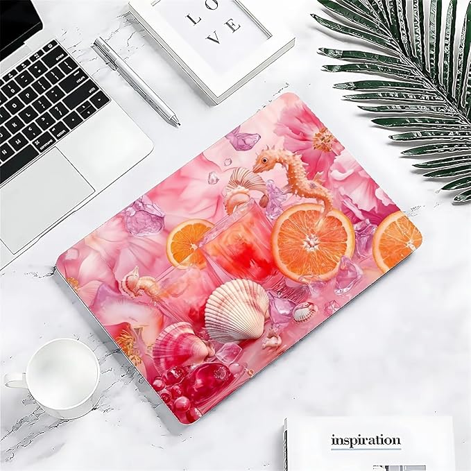 COTAIL Compatible with MacBook Air 13.3 13.6 Inch Case 2022 2021 2020 2019 Plastic Hard Shell Case Cover,13.3 Pro(A1706/A1708/A1989/A2159/A2289/A2338), Pink Floral with Sea Shells