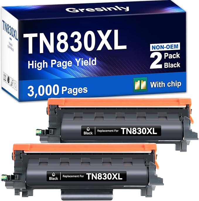 Remanufactured TN830XL TN830 Toner Cartridge Printer Compatible Replacement for Brother TN830XL TN-830 Black for HL-L2460DW DCP-L2640DW HL-L2405W L2400D L2480DW MFC-L2820DW TN830XL Toner,2P