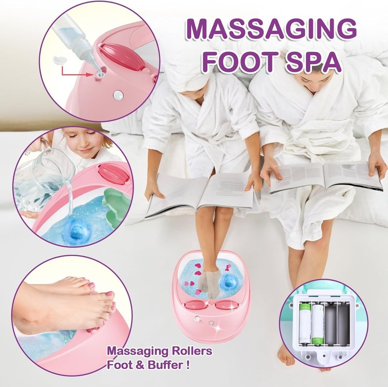 Spa Day Gift Set for Girls, Christmas Birthday Gift Nail Art Salon Sensory Beads Foot Spa Accessories Kit, Foot Soak Tub for Ages 5 6 7 8 9 10-12 Year Old Girl Gifts (Girls)
