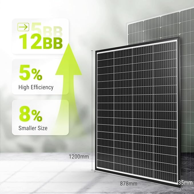 Newpowa 10BB Cell 200W Monocrystalline 200 Watt 12V Solar Panel Black Frame, High Efficiency RV Marine Boat Off Grid