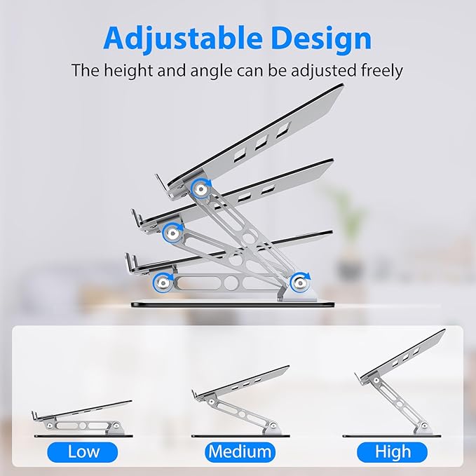 Gogoonike Laptop Stand for Desk, Adjustable Laptop Riser, Metal Foldable Computer Stand Holder Portable Notebook Mount, Ventilated Cooling Printer Stand Compatible with 10-15.6” Laptops