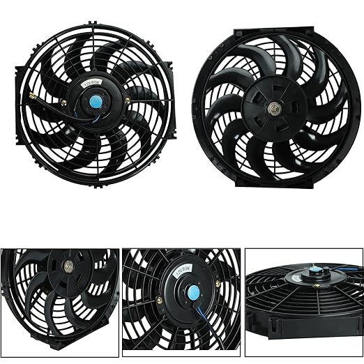 FSBCGT 2PCS 12 Inch Universal Slim Fan Push Pull Electric Radiator Cooling 12V 80W Mount Kit Black