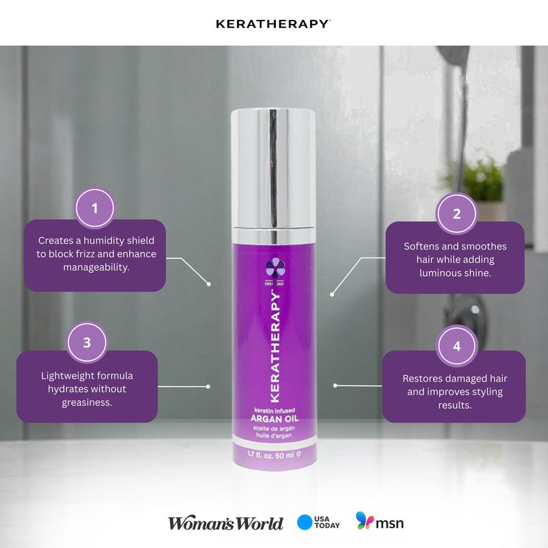KERATHERAPY Keratin Infused Argan Oil, 1.7 fl. oz., 50 ml - Repairing Hair Care for Dry Damaged Hair, Frizz, Flyaways & Easy Styling - Kerabond Technology for Smooth, Soft, & Shiny Tresses
