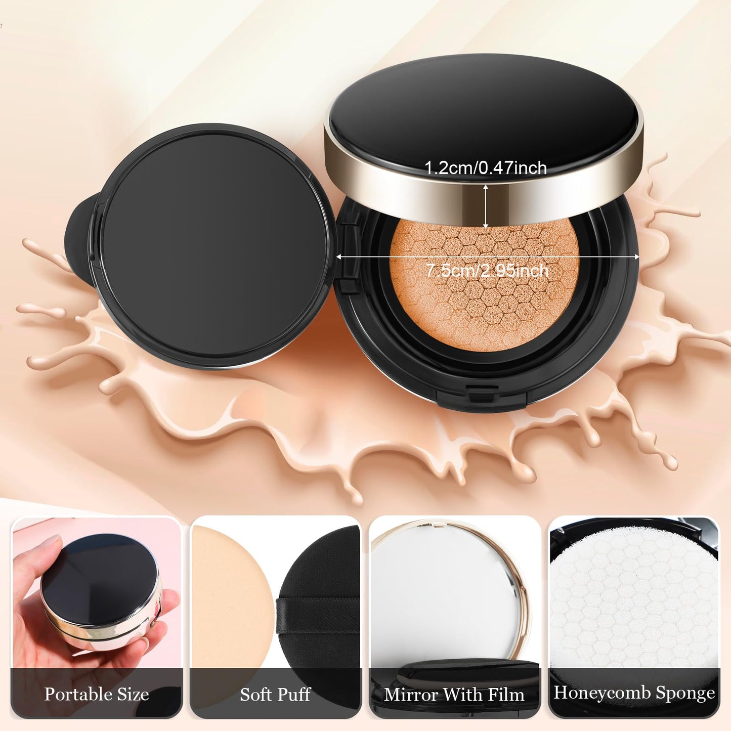 Zopeal 2 Pcs 15g/0.5oz Empty Luxurious Cushion Foundation Box Portable Cushion Compact Bb Puff Box Powder Container with Air Sponge Powder Puff and Mirror for Women Travel Sunscreen