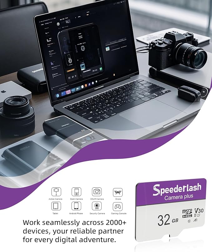 Micro SDHC Memory Card 32GB 2Pack, Speederlash Camera Plus TF Card with Adapter, 90MB/s Read Speed, 4K UHD&5K Video Support, U1 A1 Rated, for Security Camera, Smartphone, Drone, Tablet, PC