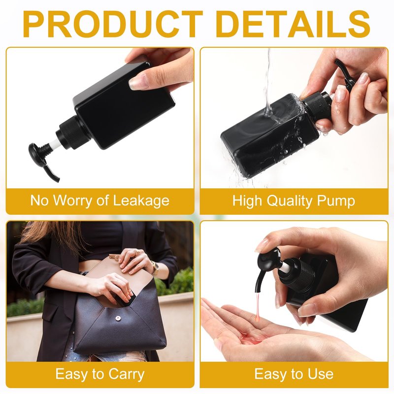 Domensi 24 Pcs 100ml /3.4 oz Pump Bottle Mini Travel Bottles Small Dispenser Containers Plastic Pump Lotion Dispenser Empty Square Travel Size Containers Toiletries (Whole Black)