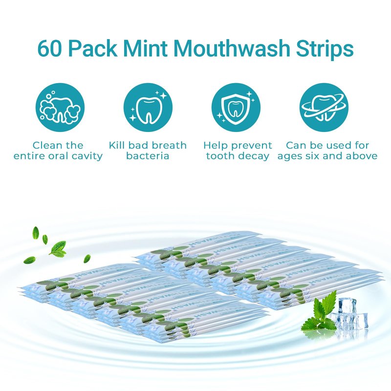 Dincherbel Travel Mouthwash Packets (60 Count) - Alcohol & Fluoride Free Natural Mint Mouth Wash - TSA Approved Individual Packets - Portable, Leak-Proof Sachets for Bad Breath, Gum Health & Dry Mouth